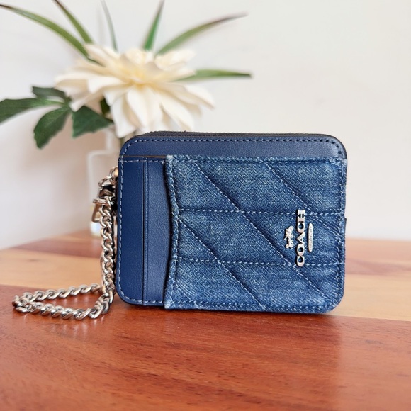 Coach Accessories - NWT Coach Zip Card Case blue denim
With Quilting